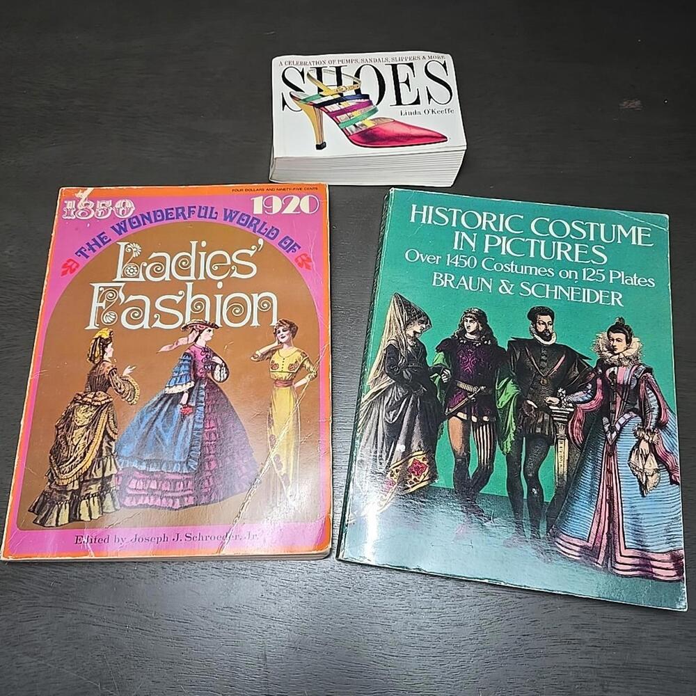 Vintage Lot of 3 Ladies Fashion History and Historic costume in Pictures, shoes
